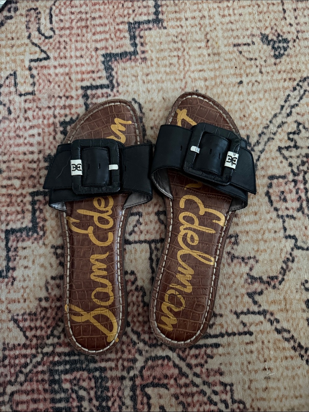 Sam Edelman Black Leather Buckle Slide Sandals